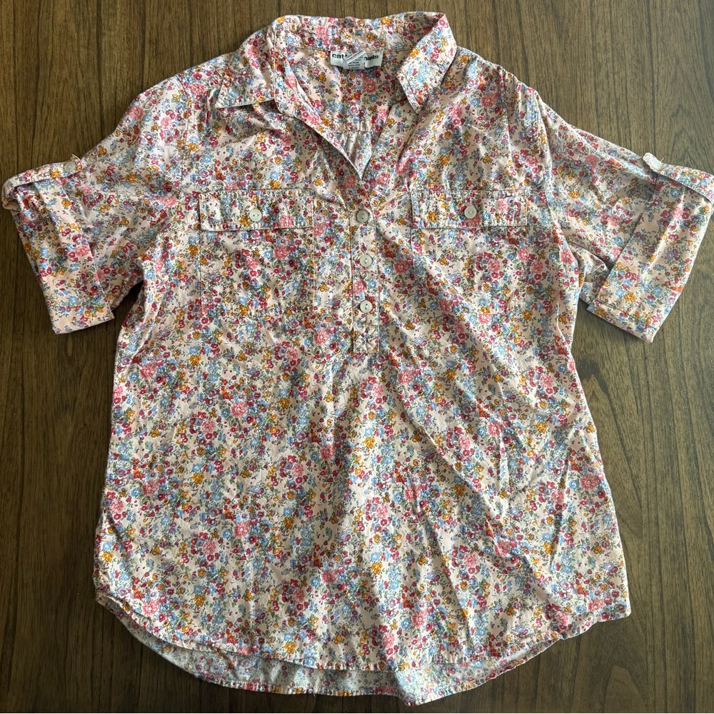 Cathy Daniels Pink Floral Roll-Tab Button Shirt - Picture 4 of 4